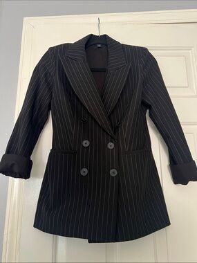 Express Black Pinstripe Double-Breasted Blazer